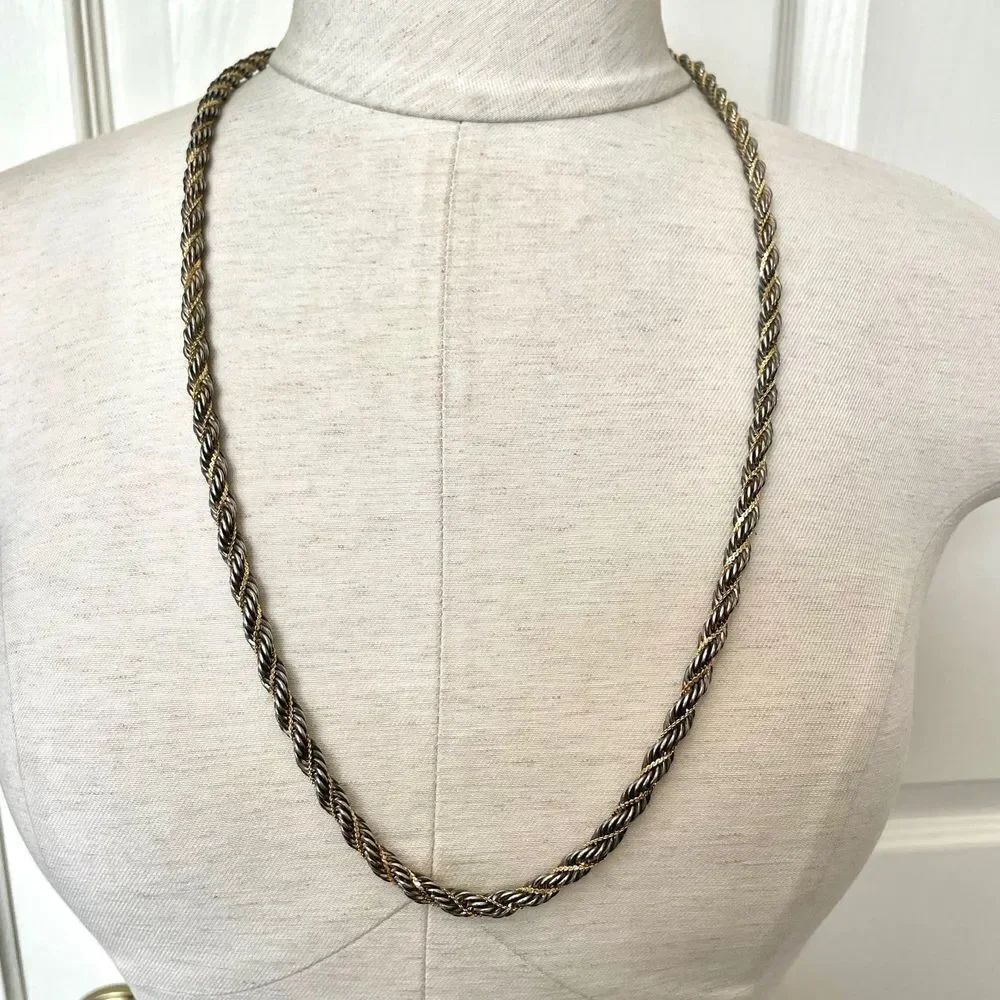 Silver gold tone twisted chain necklace